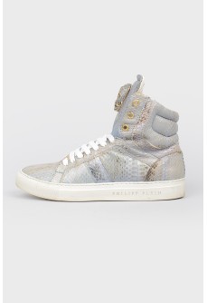 High sneakers made of python leather