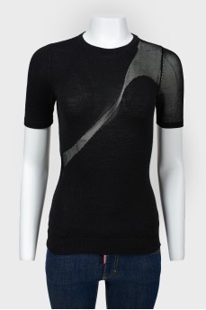 Knitted T-shirt with transparent insert