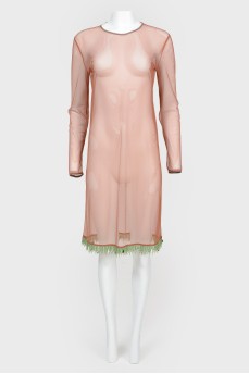 Transparent dress with beaded fringe