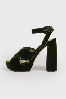 Velvet sandals with block heels