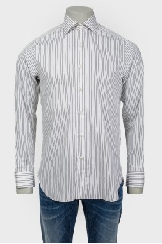 Men's shirt white with black stripes