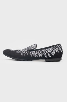 Men's loafers with gray embroidery