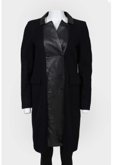 Wool coat with eco-leather inserts