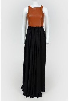 Floor-length dress with leather bodice