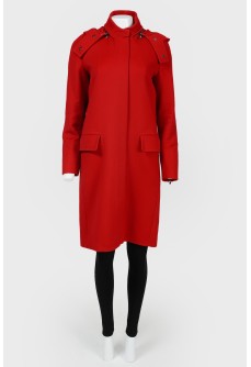 Red Straight Hooded Coat