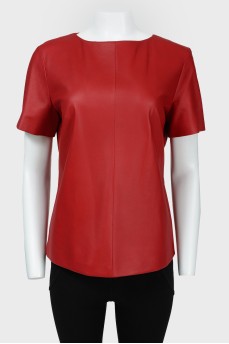 Leather blouse with short sleeve