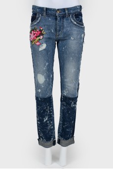 Two -color jeans with embroidery