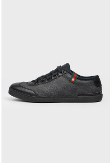 Black leather sneakers with patches