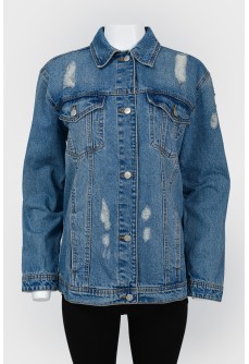Denim jacket with rooster