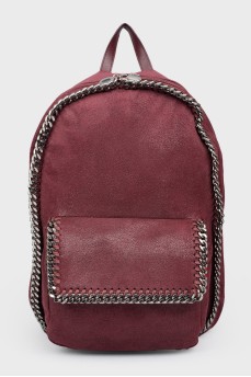 Burgundy backpack with a metal chain