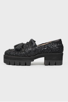 Black sequined loafers