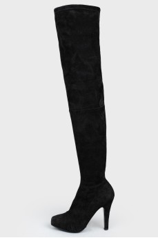 High black suede boots with stiletto heels