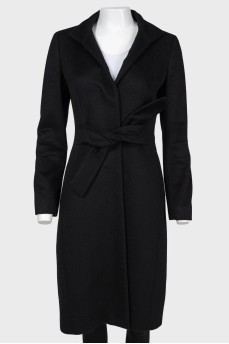 Black wool coat with belt