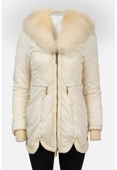 White down jacket with fur zip