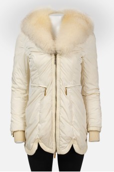 White down jacket with fur zip