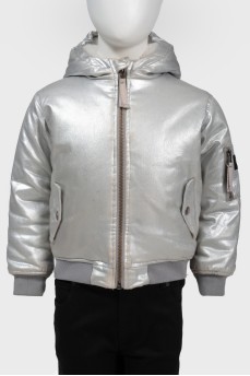 Children's silver down jacket with fur