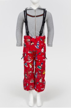 Children's red jumpsuit with cartoon characters