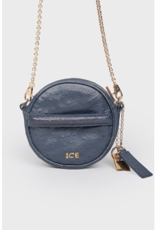 Dark blue small leather bag with golden chains
