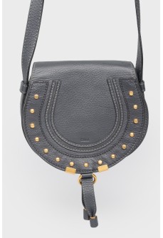 Navy Blue Round Leather Handbag