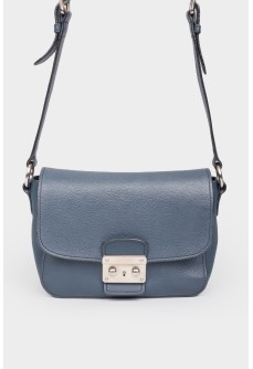Dark blue leather bag with a metal clasp