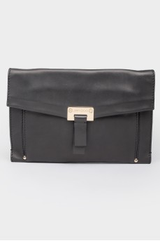 Black leather clutch on the button