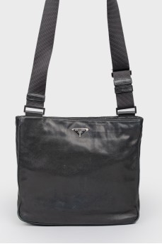 Men's black leather shoulder bag