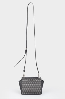 Black leather handbag with metal fittings
