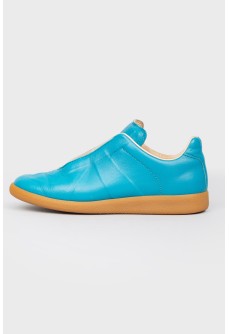 Replica leather trainers in blue