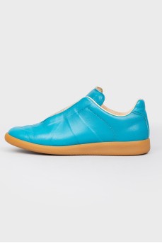 Replica leather trainers in blue