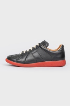 Leather sneakers with red sole Replica