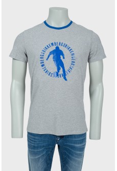 Gray men\'s T-shirt with blue print