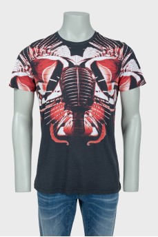 T-shirt for men black with red abstract print