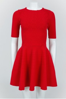 Red fitted dress from behind on a zipper