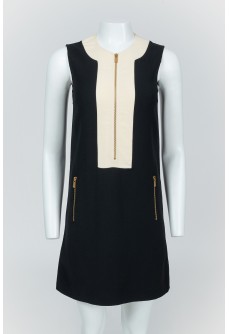 Black and beige sleeveless zip dress with tag