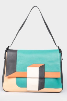 Leather bag with multi -colored abstract print