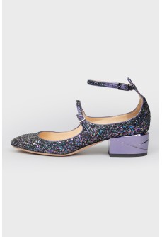 Purple rhinestone metallic heels