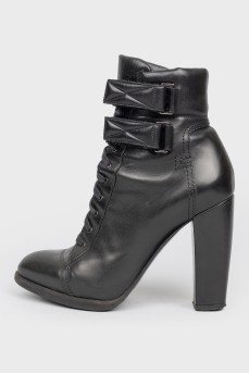 Black Leather Velcro Lace-up Boots