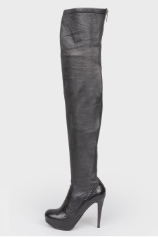 Black Leather Zip Heeled Boots
