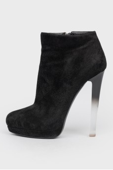 Black ankle boots with high transparent heels
