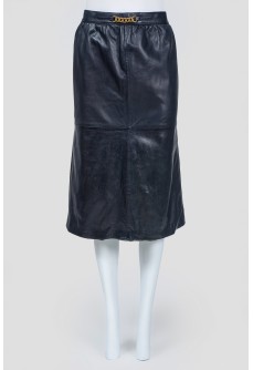 Dark blue leather skirt with golden chain