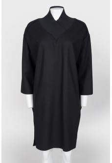 Black wool dress with all-over pocket