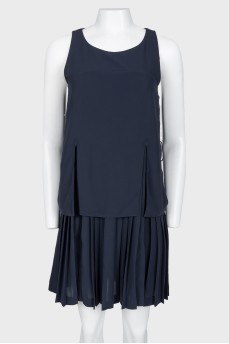 Dark blue sleeveless dress with pliss