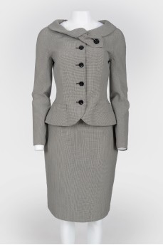 Gray woolen combine skirt+jacket