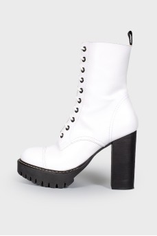 White leather lace-up boots