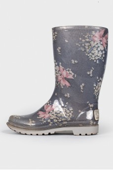 Children's rubber floral print boots
