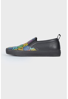 Leather multicolor print slip-ons