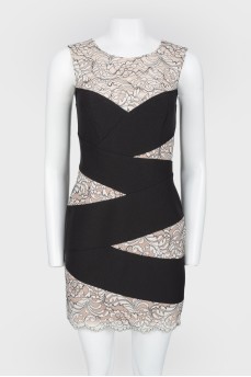Black and white lace zipper dress