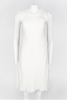 White fabric flower inserts dress