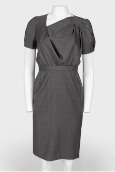 Gray woolen dress with short sleeve