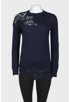 Blue wool lace sweater